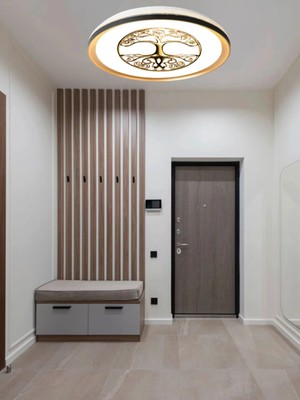 Gökyüzü Panel Gold Hayat Ağacı Avize, 50CM,YUVARLAK, 45WATT, Beyaz Işık, Ledli Tavan Armatürü, Gold Gövde, Şeritli