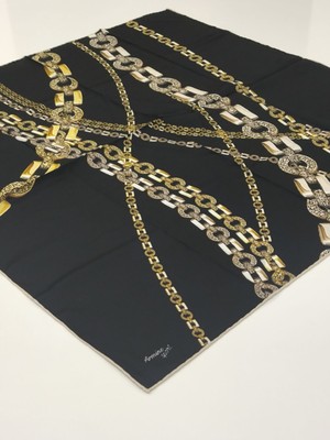 Armine Sport Zincir Desen Polyester Tivil Eşarp Siyah Gold 7000-01