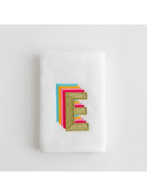 E Harfi Nakışlı El Havlusu 30X50 cm | Kişiye Özel Renkli Misafir Havlusu