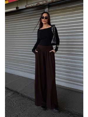 Lior Design Kahverengi Ispanyol Paça Ultra Soft Kumaş Pantolon BCDF-25P0003