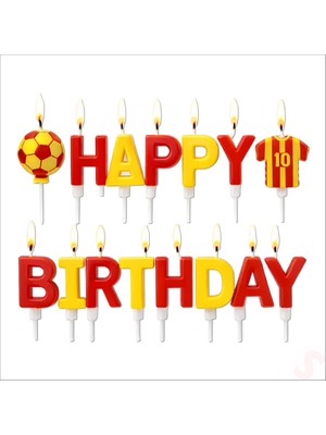 Süsle Bebek ve Parti Sarı Kırmızı Happy Birthday 15 Parça Doğum Günü Mum Seti