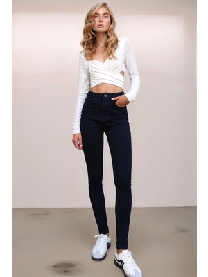 Lior Design Lacivert 5 Cepliyıkamalı Dar Paça Jean Pantolon BCHNW-251186