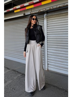 Lior Design Bej Ispanyol Paça Ultra Soft Kumaş Pantolon BCDF-25P0003