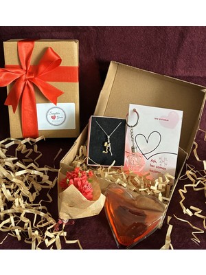 UltraMint Sevgililer Günü Hediye Kutusu, Gümüş ve Altın Renk Çelik Kolye