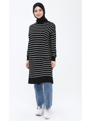 İlmek Kadın Çizgili Uzun Triko Tesettür Tunik 4355