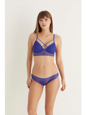 Beta Moda Hub Saks Destekli Çapraz Dantelli Bralet Takım 5527