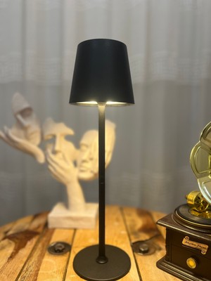 EyluX Shop Dekoratif Şarjlı Dokunmatik 3 Renkli LED Masa Lambası Usb-Typec Kablolu Abajur Gecelambası Siyah