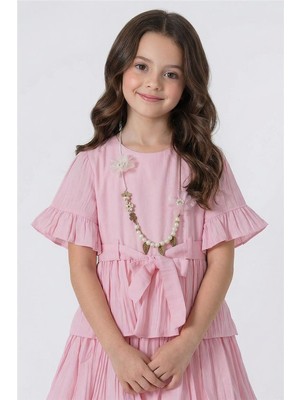 Pina Kids Kız Çocuk  Eteği Katlı Kısa Kollu Kolyeli Elbise