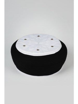 Sarıkhane Talebe Sarığı - Siyah Kumaş - Beyaz Takke - Yuvarlak Sarım - Kuş Gözü - 5 Metre