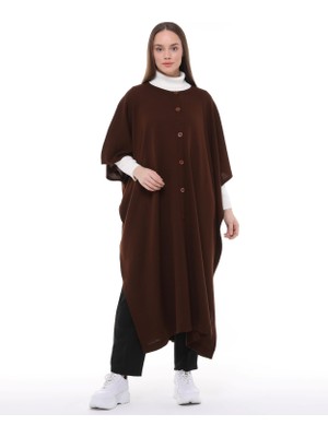 İlmek Kadın Düğmeli Uzun Salaş Kışlık Triko Panço 4253