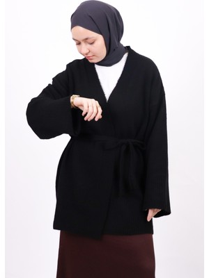 İlmek 25005 Yumuşak Dokulu Triko Kimono Hırka Siyah