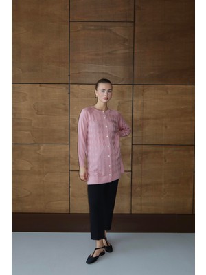 İlmek 25023 Kadın Premium Iplik Baklava Desen Hırka Pembe