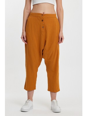 Lior Design Maxi Boy Hardal Çift Cepli Düğme Detaylı Düşük Ağ Şalvar Pantolon BCVL-245326