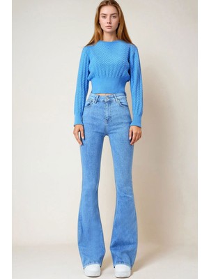 Lior Design Buz Mavi 5 Cepli Ispanyol Paça Jean BCHNW-251197