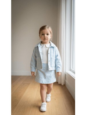 Dmb Kız Çocuk Şort Etekli Kot Çeketli 3'lü 4-5-6-7 Yaş Bayramlık Takım