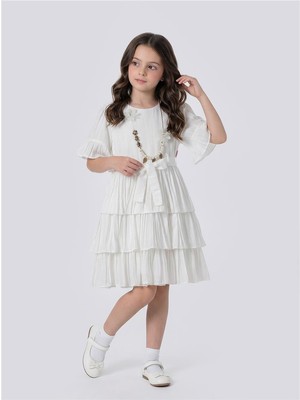 Pina Kids Kız Çocuk  Eteği Katlı Kısa Kollu Kolyeli Elbise