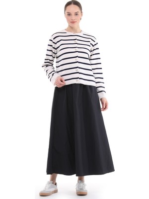 İlmek 23318 Kadın Çizgili Hırka Lacivert