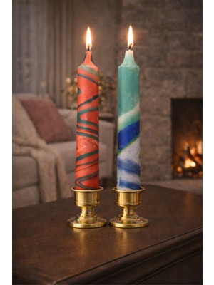BRANDSMITHS El Yapımı Dekoratif Şamdan Mumları- 2'li Set- Renk Varyantı 1