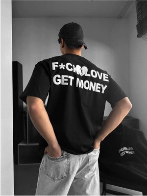 Elku Moda Yazı Baskılı Oversize Tişört Arkası Büyük Grafik Desenli %100 Pamuklu Streetwear T-Shirt