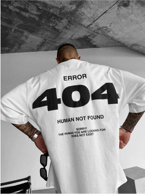 Elku Moda 404 Yazı Baskılı Oversize Tişört - Arkası Büyük Motivasyon Desenli %100 Pamuklu Streetwear T-Shirt