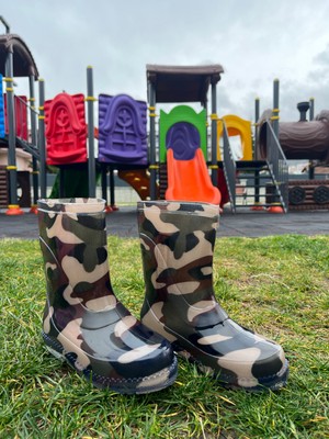 Botland Haki Kamuflaj Desenli Su Geçirmez Kaymaz Taban Erkek Çocuk Yağmur Çizmesi