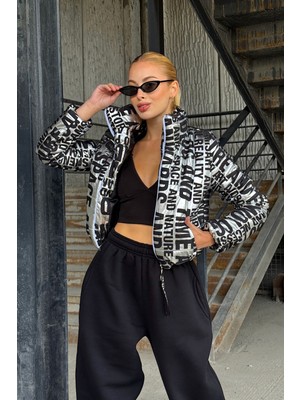 Lior Design Gümüş Yazılı Şişme Mont BCVL-25N031