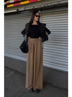 Lior Design Camel Ispanyol Paça Ultra Soft Kumaş Pantolon BCDF-25P0003