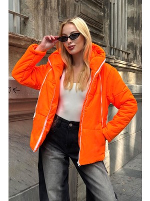 Lior Design Turuncu Kapüşonlu Çift Cepli Mont BCVL-25N115
