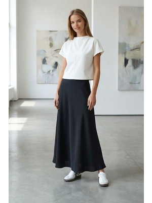 Lior Design Siyah Yüksek Bel Basic Saten Etek BCHCA-251231