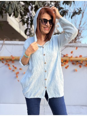 Denizege Butik Brode Desen Gömlek Kapüşonlu Cam Göbeği