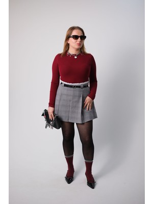 Kinzi Beli Boxer Detaylı Kemerli Gri Şort Etek