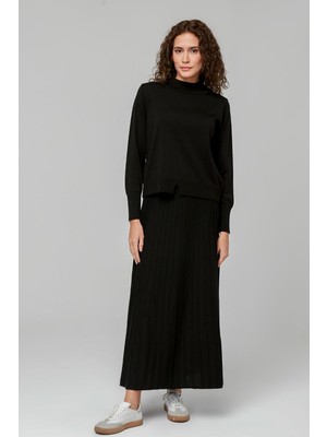 İlmek 23321 Kadın Siyah Triko Kazak Etek Takım