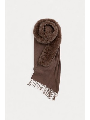Gusto Suni Kürklü Şal - Kahverengi