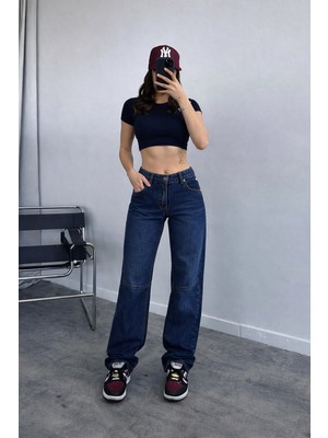 Madame Melek Baggy Toka Detaylı Bol Kesim Geniş Paça Rahat Baggy Jean Kot Pantolon