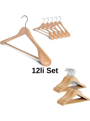 808 Studio 12LI Askı Set Naturel- 6 Adet Ceket Askısı ve 6 Adet Elbise Askısı
