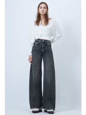 Lior Design Gri Yüksek Bel 5 Cepli Baggy Jean BCHNW-251207