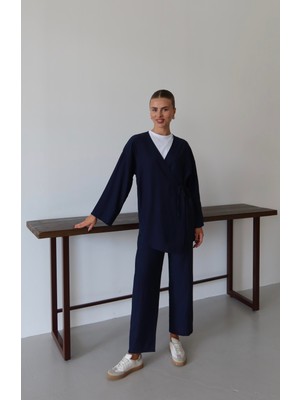 İlmek 25041 Krinkıl Dokulu Kimono Takım Lacivert