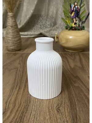 Lamba Cini El Yapımı Çizgili Bohem Küçük Dekoratif Vazo %100 Taş Tozu