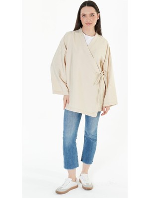 İlmek 24046 Kadın Kahverengi Kruvaze Bağlamalı Kimono