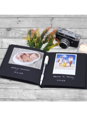 Siyah Yapraklı Kendin Yap Albüm Anı Defteri, Beyaz Kalemli, Şık Tasarım