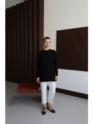 İlmek 25001 Kadın Merserize Mum Desenli Kazak Siyah