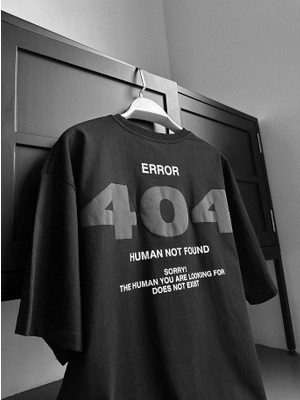 Elku Moda 404 Yazı Baskılı Oversize Tişört - Arkası Büyük Motivasyon Desenli %100 Pamuklu Streetwear T-Shirt