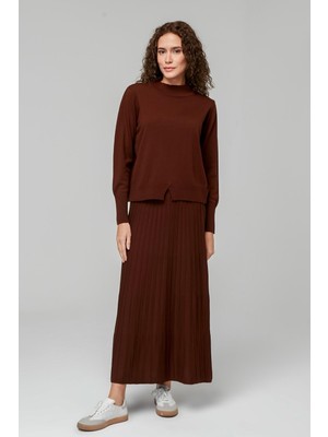 İlmek 23321 Kadın Kahverengi Triko Kazak Etek Takım