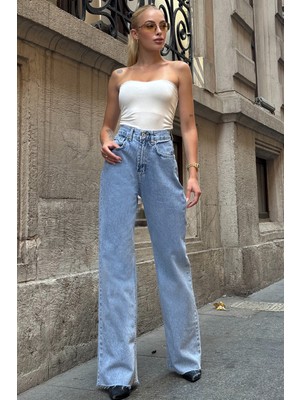 Lior Design Mavi 5 Cepli Paçası Püsküllü Bol Paça Jean BCHNW-251193