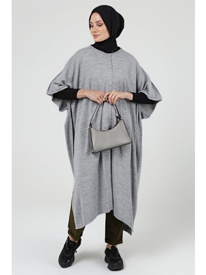 İlmek Kadın Düğmeli Uzun Salaş Kışlık Triko Panço 4253