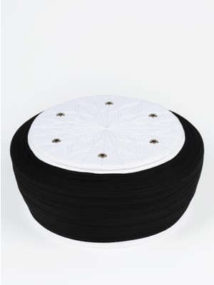 Sarıkhane Talebe Sarığı - Siyah Kumaş - Beyaz Takke - Düz Sarım - Kuş Gözü - 7 Metre