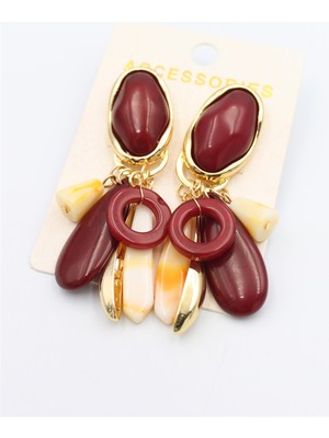 Royaleks Taşlı Sallantılı Küpe - Bordo