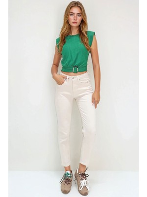 Lior Design Ekru Normal Bel Beş Cepli Mom Jean Pantolon BCHNW-251183
