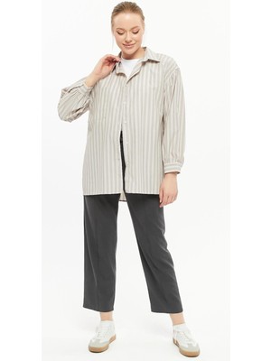 İlmek 24020 Kadın Oversize Balon Kol Gömlek Vizon