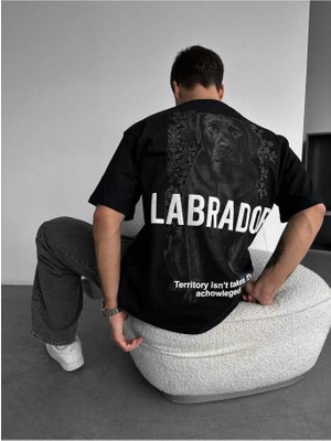 Elku Moda Labrador Hayvan Figür Baskılı Oversize Tişört - Arkası Köpek Desenli %100 Pamuklu Streetwear T-Shirt